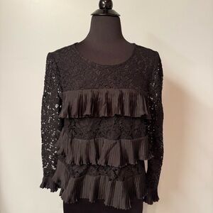 J. Crew Black Lace Tiered Blouse